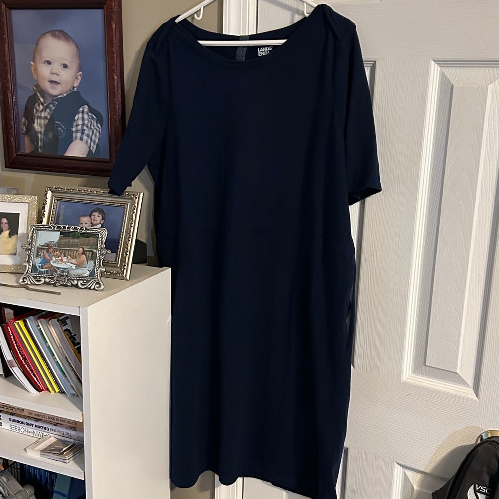 Lands' End Solid Navy Dress